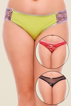Zivame Lime, Maroon & Black Printed Bikini (Pack Of 3)