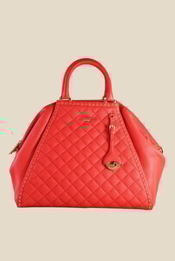 Da Milano Coral Red Leather Trapeze Shoulder Bag
