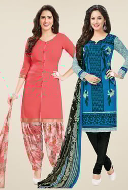 Salwar Studio Peach & Blue Dress Material (Pack Of 2)