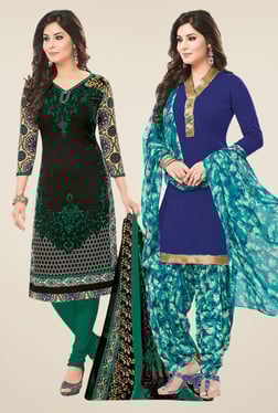 Salwar Studio Black & Blue Dress Material (Pack Of 2)