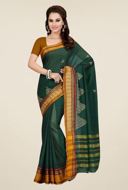 Ishin Green Embroidered Mercerised Silk Saree