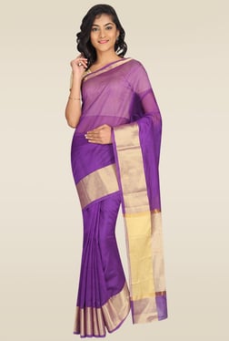 Pavecha Purple Banarasi Cotton Silk Saree With Blouse