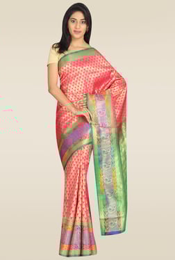 Pavecha Pink Banarasi Silk Gold Zari Saree With Blouse