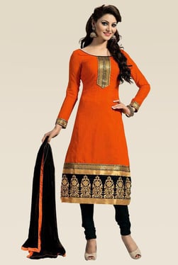 Ethnic Basket Orange Semi Stitched Straight Cut Set