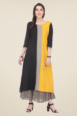 Varanga Yellow & Black Solid Kurta With Palazzo - Mp000000000807835