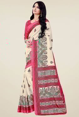 Saree Mall Cream & Magenta Printed Saree With Blouse