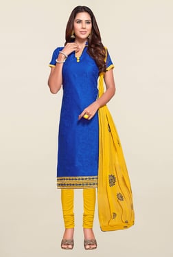 Saree Mall Blue & Yellow Self Print Cotton Dress Material