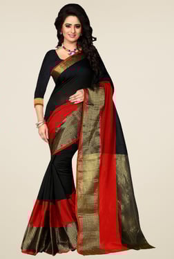 Nirja Creation Black & Red Cotton Silk Saree With Blouse
