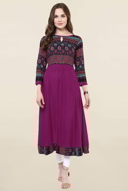 StyleStone Purple Printed Rayon Anarkali Kurta