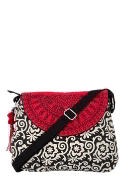 Pick Pocket Black & Red Printed Canvas Sling Bag