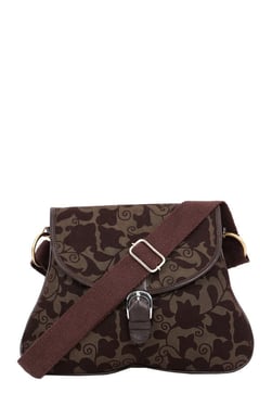 Pick Pocket Olive & Brown Printed Canvas Sling Bag