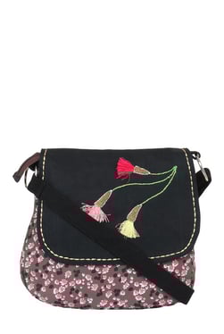 Pick Pocket Black & Grey Printed Canvas Sling Bag