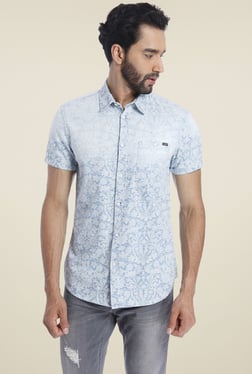 Jack & Jones Light Blue Cotton Short Sleeves Shirt