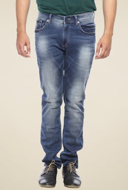 Spykar Blue Narrow Fit Acid Wash Jeans