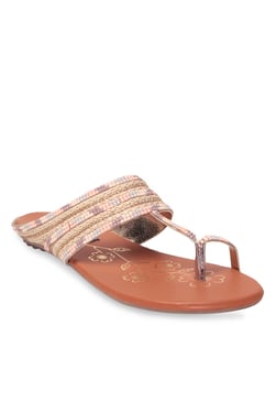 Lishabee by MSC Cream & Golden Toe Ring Sandals