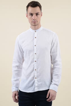 Pepe Jeans White Band Collar Regular Fit Shirt