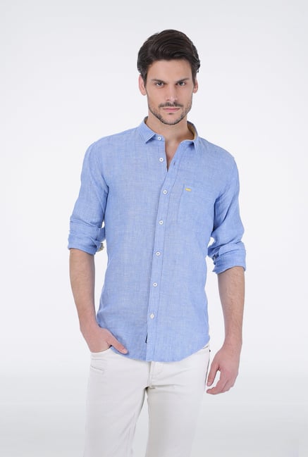 Basics Blue Linen Shirt-picture-13