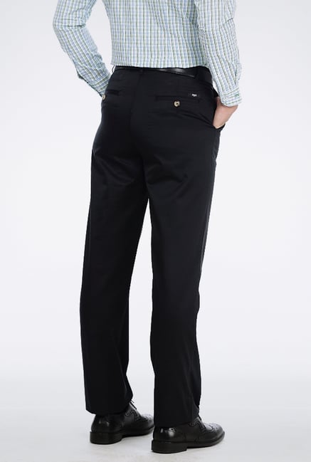 Black Plain Men Poly Cotton Formal Trouser