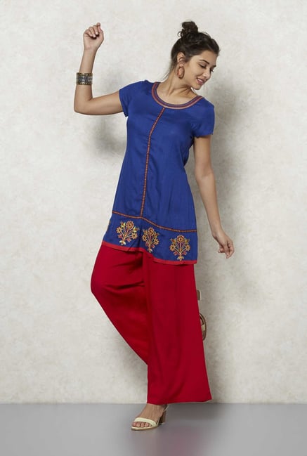 Fusion Beats Blue Embroidered Tunic