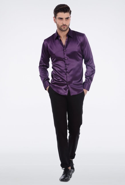 Buy Basics Dark Purple Slim Fit Formal ...
