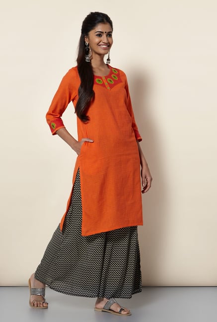 Okhai Orange Printed Kurta