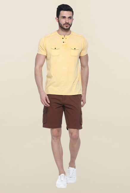 Basics Brown Solid Cotton Casual Shorts