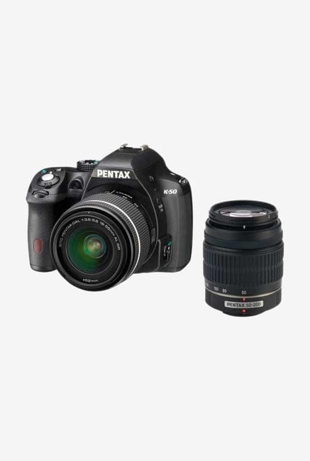Pentax K-50 (18-55mm & 50-200mm WR Lenses) DSLR Camera Black