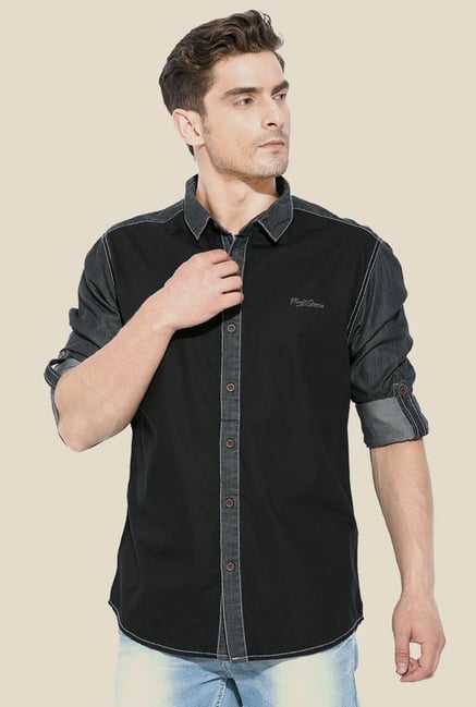 mufti-black-grey-solid-shirt