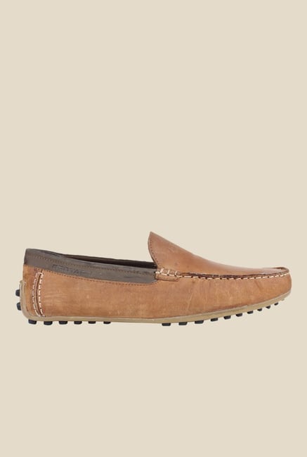 red tape tan loafers