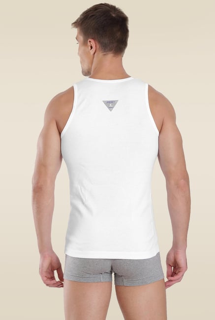 Men's Super Combed Cotton Round Neck Sleeveless Vest with Extended Length  for Easy Tuck - White