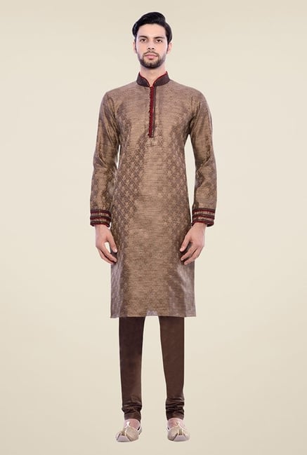 Manyavar Exquisite Brown Brocade Kurta Churidar Set