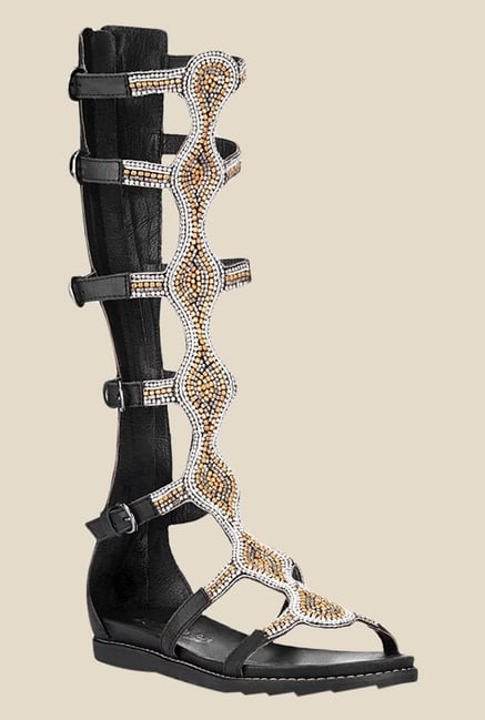 Buy ROMANIAN BEADS BLACK GLADIATOR SANDALS for Women Online in India