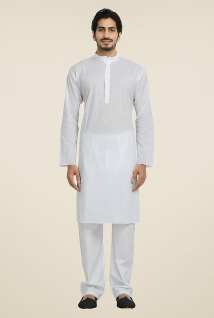 Manyavar White Solid Kurta & Pyjama Set