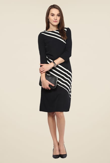 Harpa Black Solid Knee Length Dress