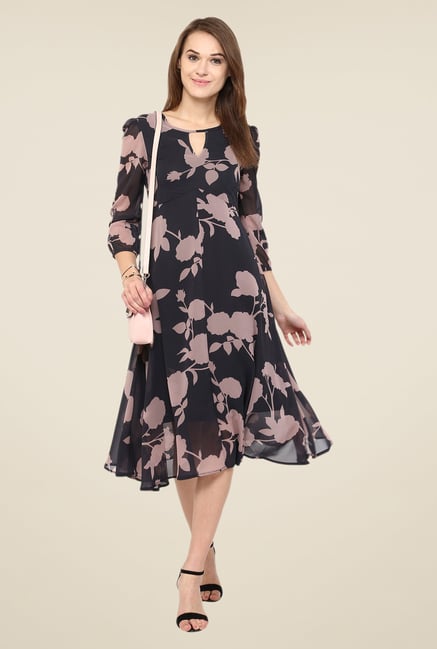 Harpa Women's Cotton A-Line Standard Length Dress (GR6174_Black_L