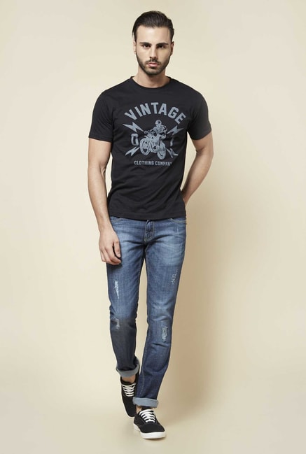 Buy Zudio Black Crew Neck Printed T Shirt For Men Online At Tata CLiQ