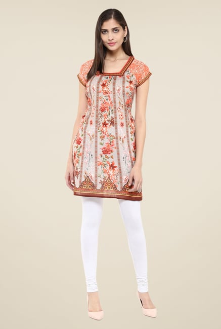 Fusion Beats Orange Floral Print Tunic