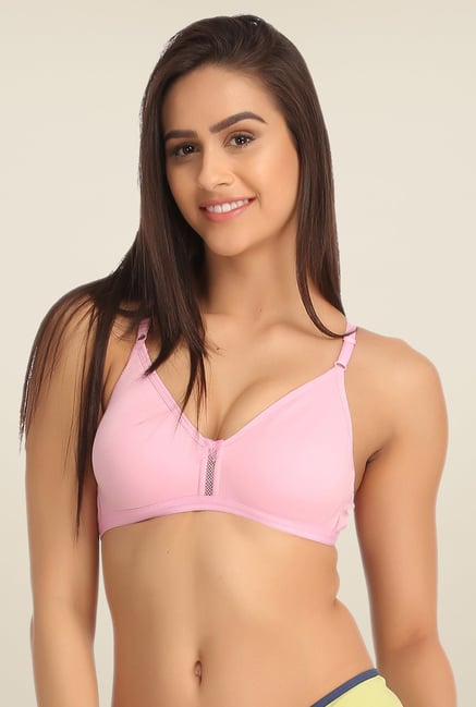 Clovia Cotton Rich Non-Padded Full Support Bra In Pink Women