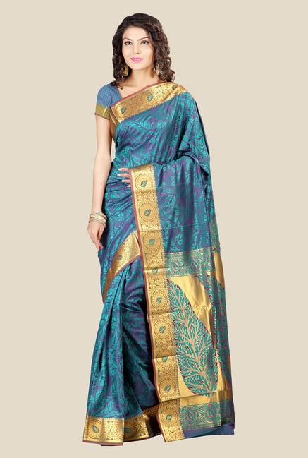 Janasya Blue Printed Art Silk Saree Price in India