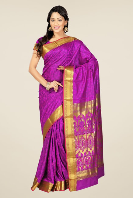 Janasya Purple Floral Print Art Silk Emboss Saree Price in India