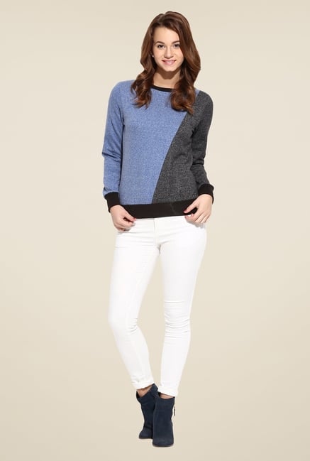 Campus Sutra Blue Textured Sweatshirt