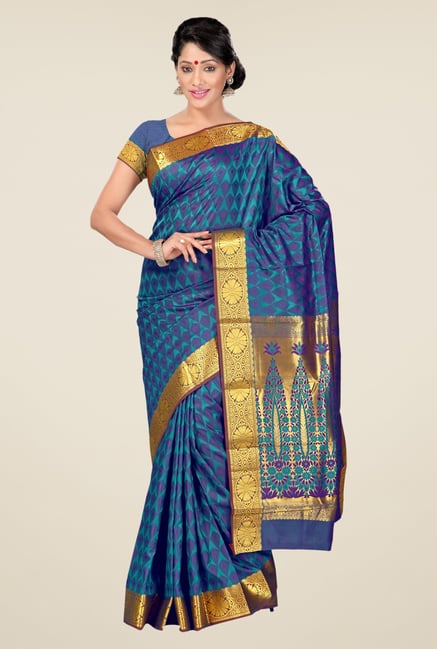 Janasya Teal Printed Silk Emboss Saree Price in India