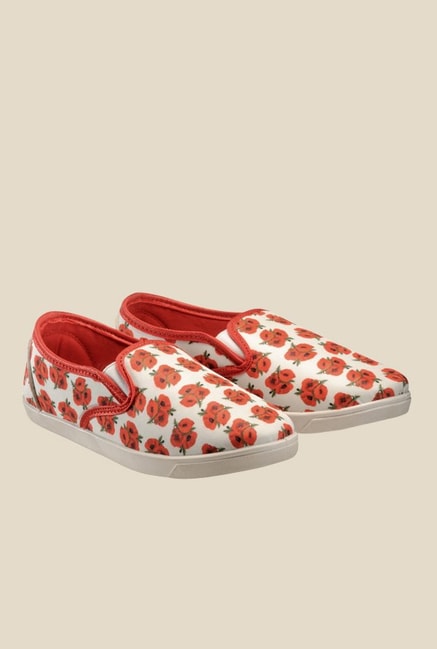 white and red loafers