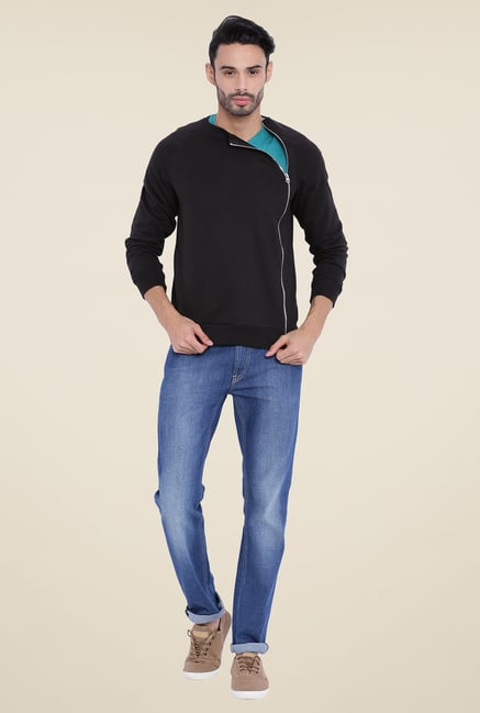 Campus Sutra Black Solid Sweatshirt