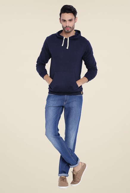 Campus Sutra Navy Solid Hooded Sweatshirt-picture-27