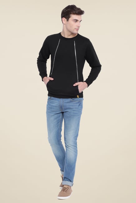 Campus Sutra Black Solid Sweatshirt