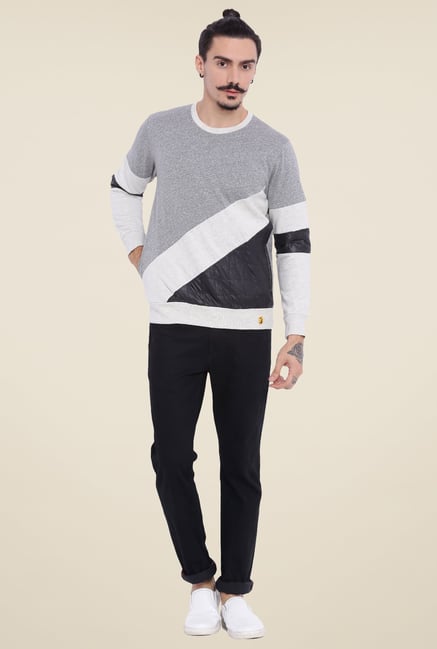 Campus Sutra Grey Solid Sweatshirt