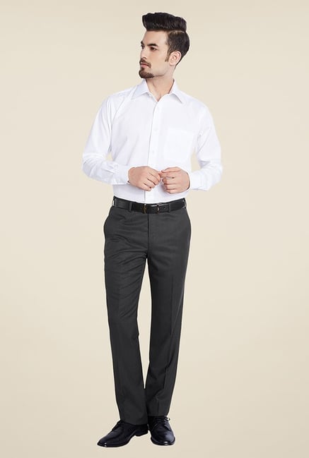 Buy Raymond Solid-Plain Medium Grey Trousers online