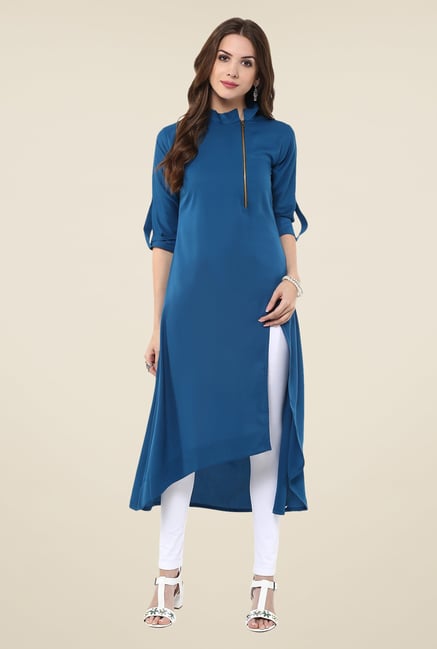 Janasya Blue Solid Kurta