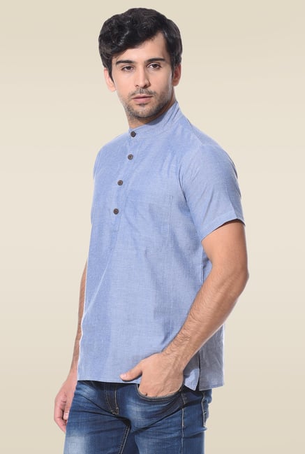 Abhiyuthan Blue Half Sleeves Cotton Kurta